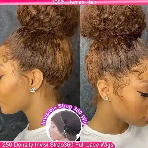 Invisi Strap 360 Full Hd Lace Frontal Wig 250 Density Chocolate Brown 30 Inch Deep Wave Lace Front Wig Glueless Wig Human Hair