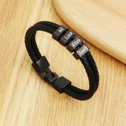 Personalized Name Braided Bracelet For Man Dad Custom Men Name Bracelets Free Engrave Name Charm Jewelry Father's Day Gift