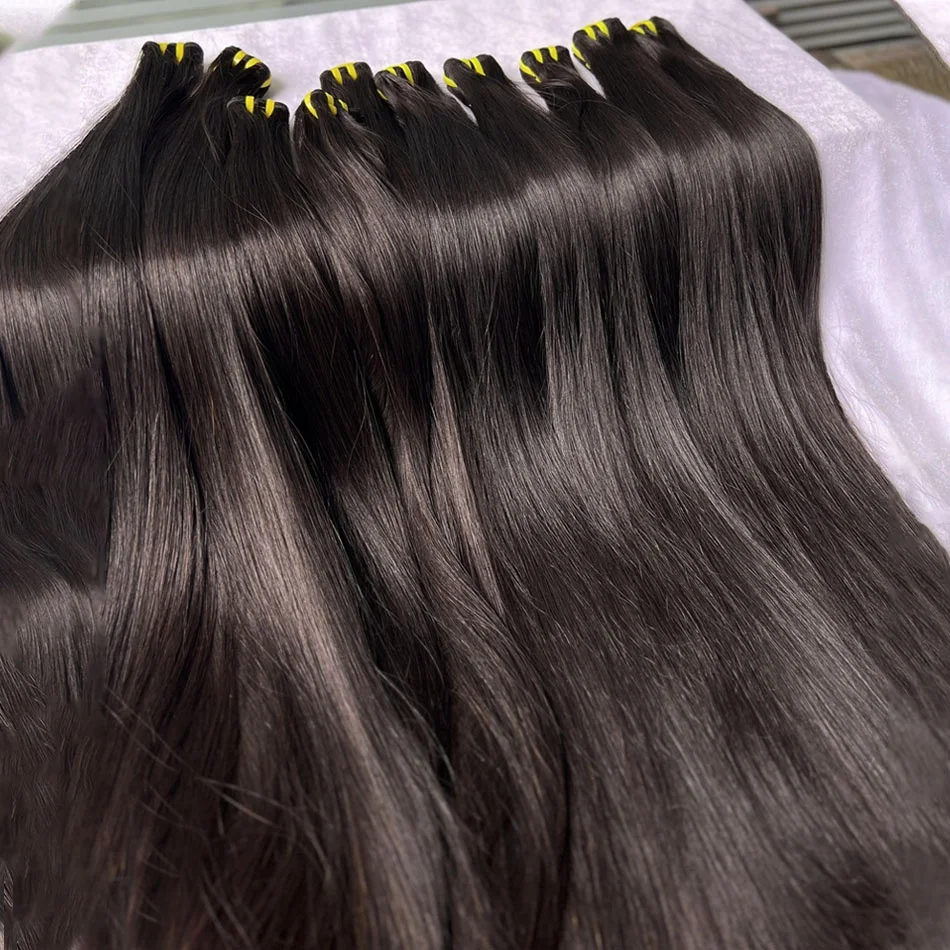 Super Double Drawn Bundles Bone Straight Human Hair Double Weft Unprocessed Raw Virgin Hair Weave Extensions #1B Natural Color