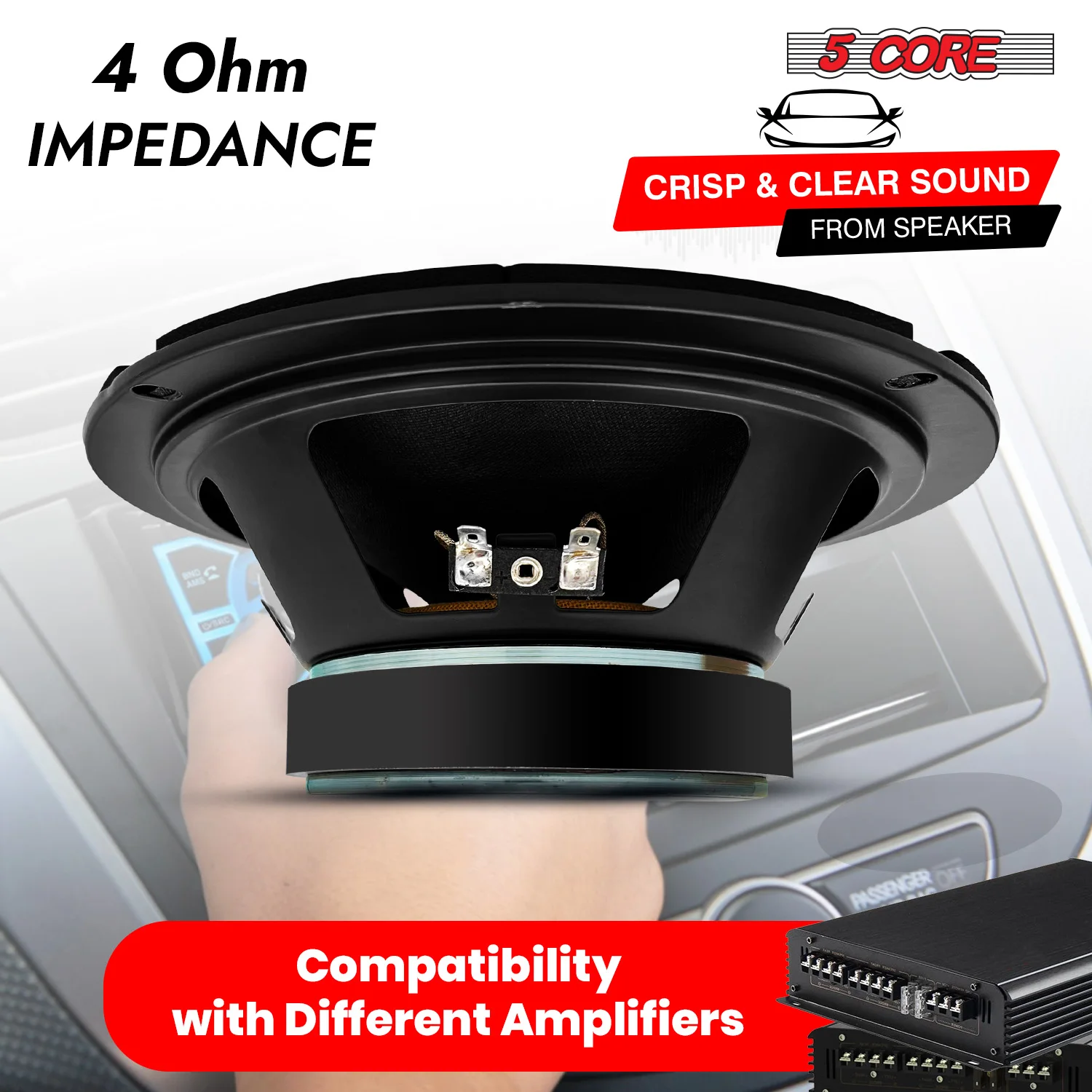 5Core 8 Inch Midrange Door Speaker 500W Subwoofer w Aluminum Bullet 4Ω Sub Woofer MR 8 BLT R 4oHM view 4