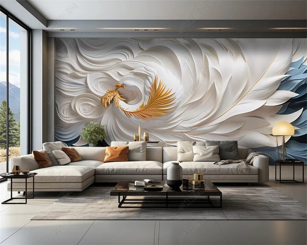 beibehang Customized modern Chinese style with multiple materials, abstract ribbon, feather sofa background wallpaper