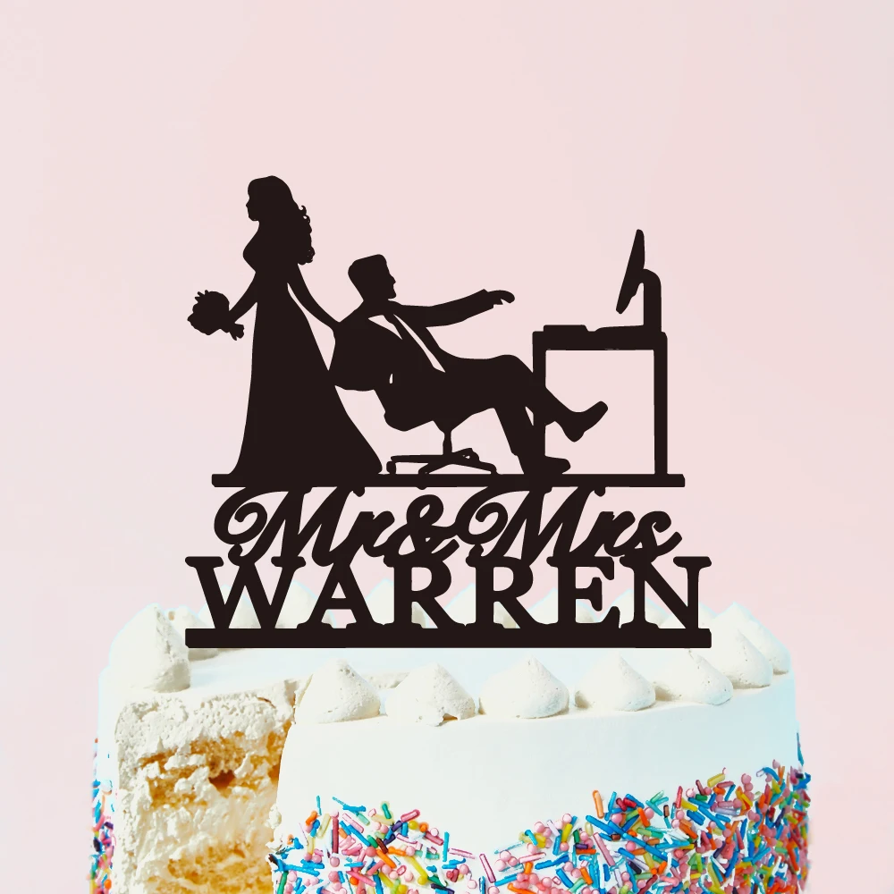 Personalized Computer Programmer Game Wedding Cake Topper Custom Mr Mrs Gamer Code Programmer IT Worker Bride Groom Cake Topper