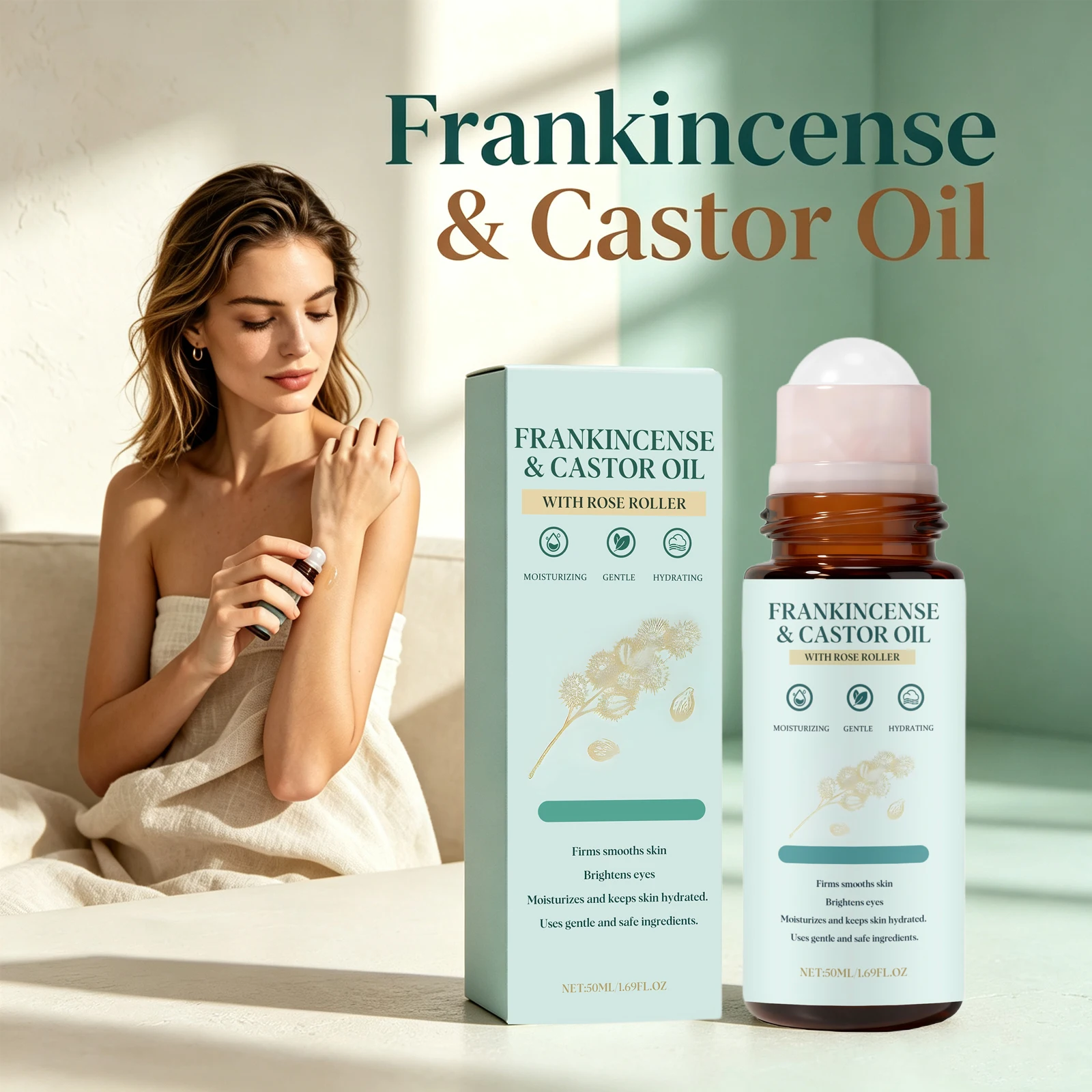 Frankincense Castor Oil Roller Deep Nourishing Hydrating Soothing Dry Sensitive Skin Non Sticky Brightening Portable Aromatherapy Body Skincare