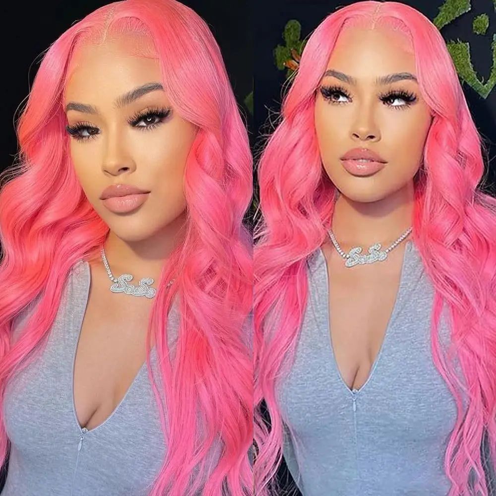 

200 Density Pink Lace Front Wig Human Hair Wigs Preplucked Body Wave HD Lace Wig 13x6 Human Hair High Density Lace Wig For Women