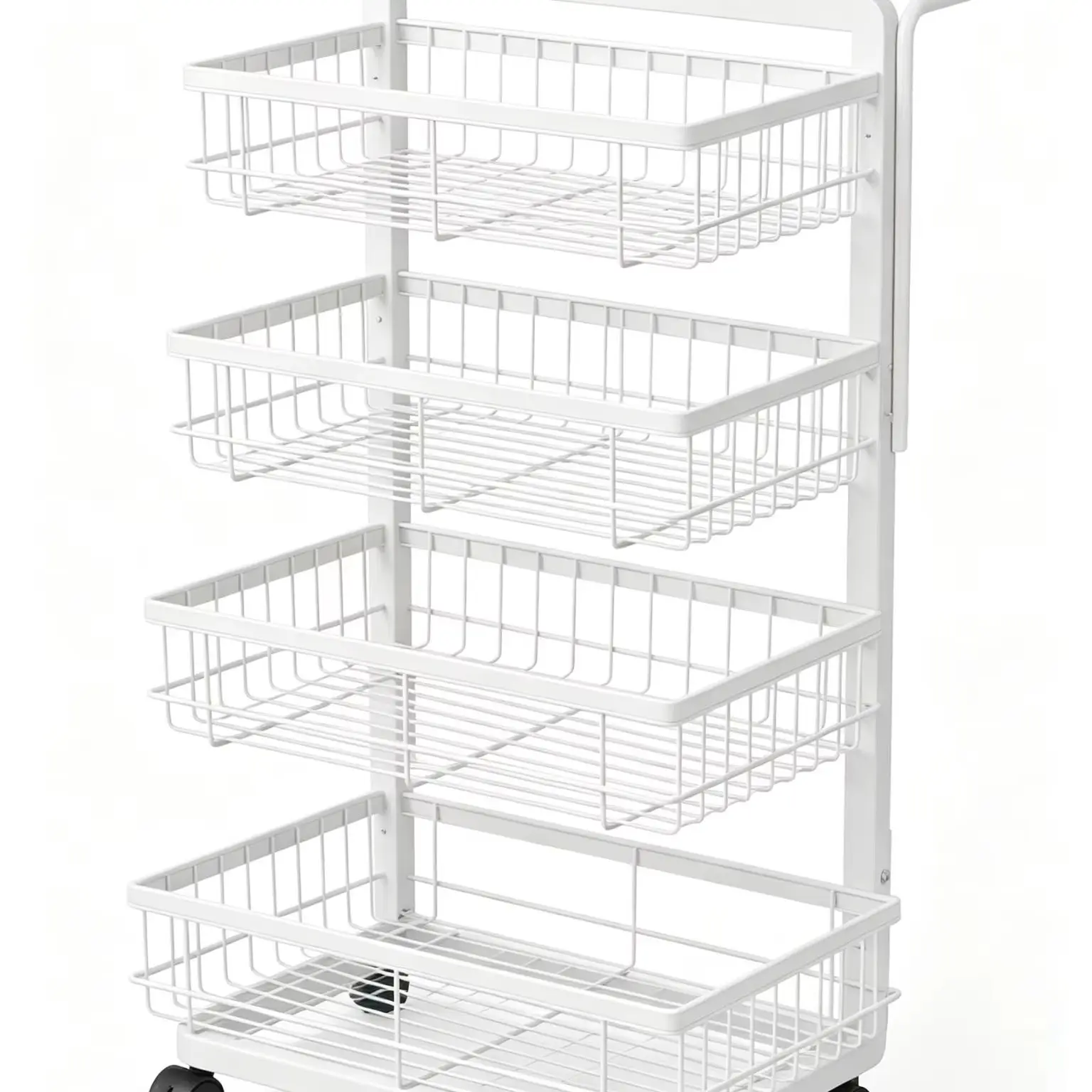 Carrello organizzatore da cucina con 4 ripiani e ruote, scaffale in acciaio al carbonio con cestini a griglia per frutta e verdura, multiuso e compatto - nero