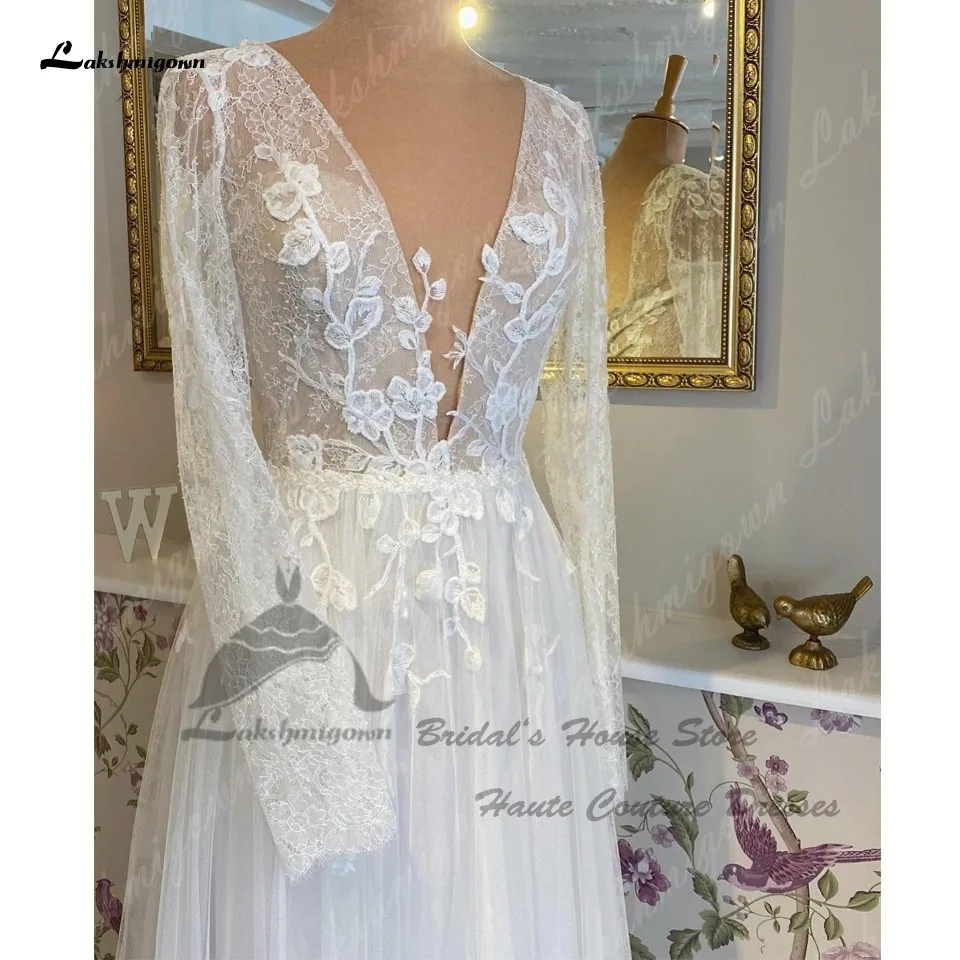 Suknia Slubna Long Sleeve Wedding Dress Beach 2024 Vestidos Elegant Birdal Boho Lace Wedidng Party Gowns Plunging Customized