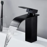 Lavabo en cascada, grifo alto y bajo de acero inoxidable, lavabo negro para inodoro frío y caliente, baño y hogar