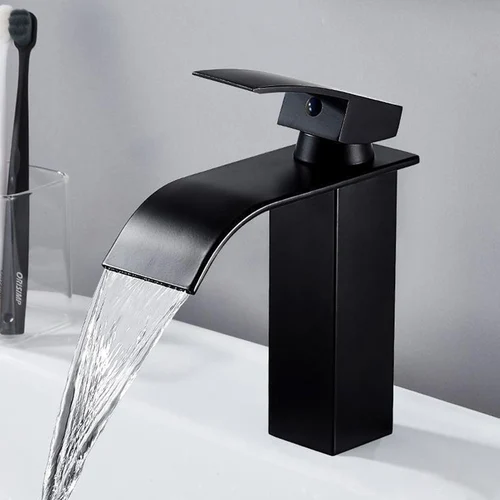 Lavabo en cascada, grifo alto y bajo de acero inoxidable, lavabo negro para inodoro frío y caliente, baño y hogar