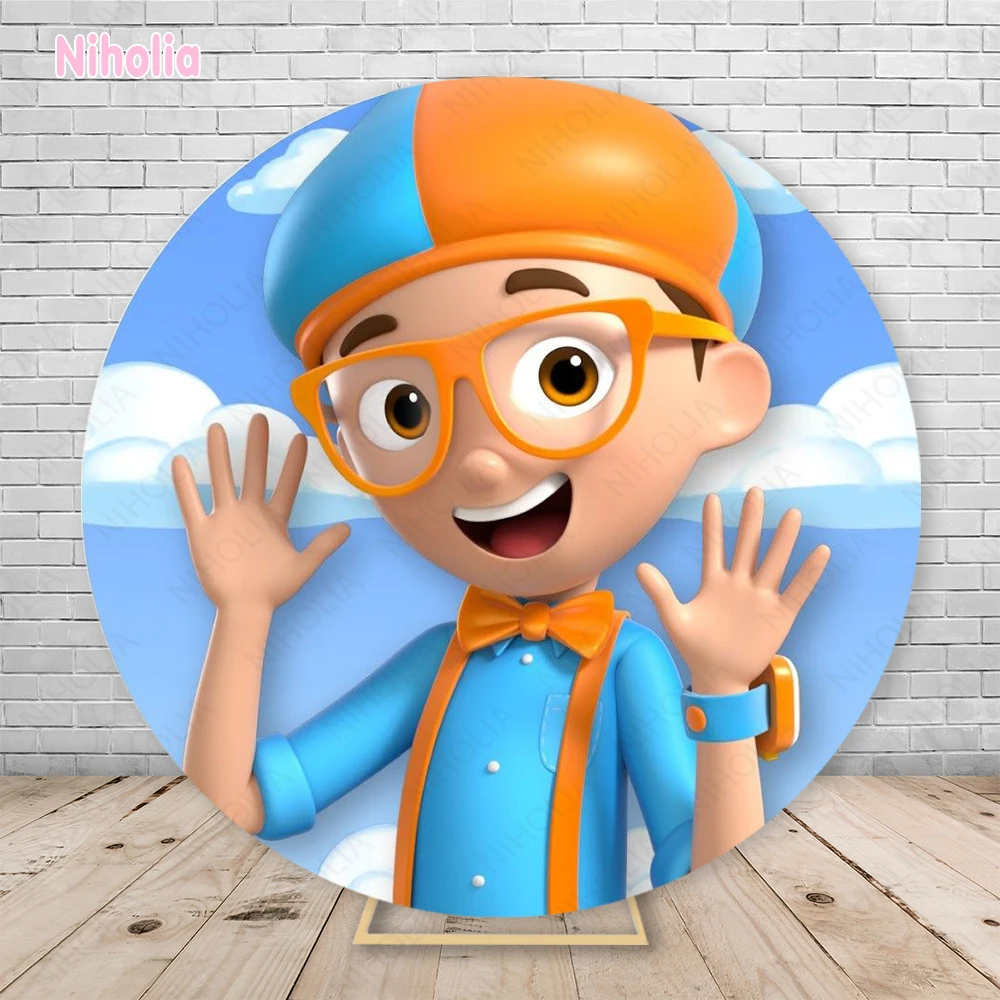 MINISO Blippi Teacher Party Backdrops Round Covers Baby Kids 1st Birthday Baby Shower Background Circular Photo Banner Poster