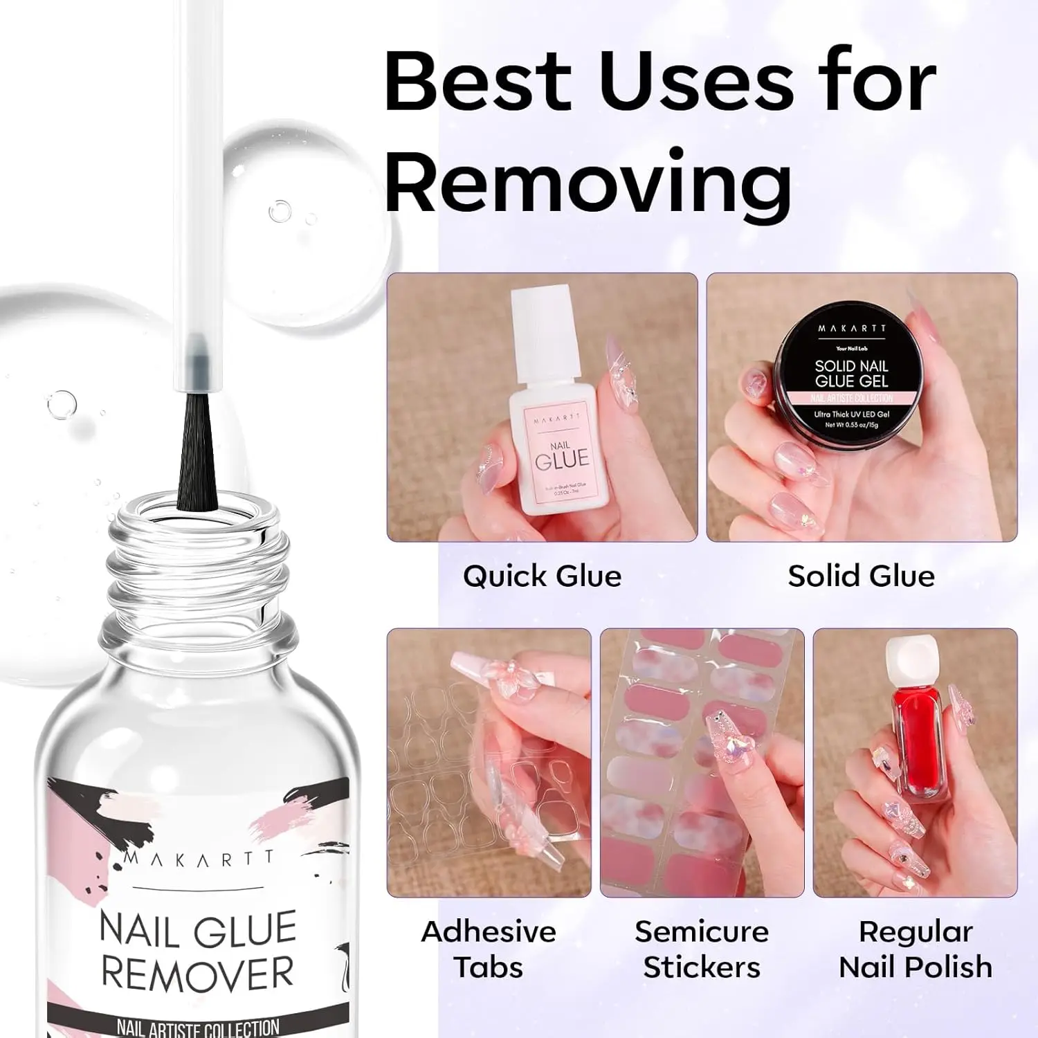 Makartt Nail Glue Remover for Press on Nails - 30ML Hema-Free, Glueoff Easy Removal Versatile Debonder for Glue on Tips