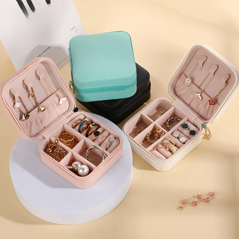 Mini PU Leather Jewelry Storage Box para Mulheres, Portátil, Casa, Viagem, Brincos, Colar,
