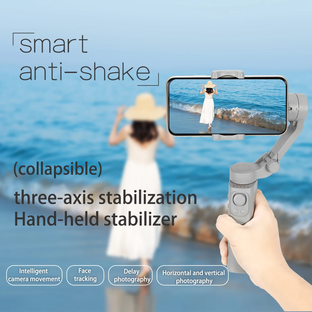 Foldable Wireless 3-Axis Smartphone Stabilizer, Face/Object Tracking, Rechargeable Battery, USB Charging, for Live Streaming etc