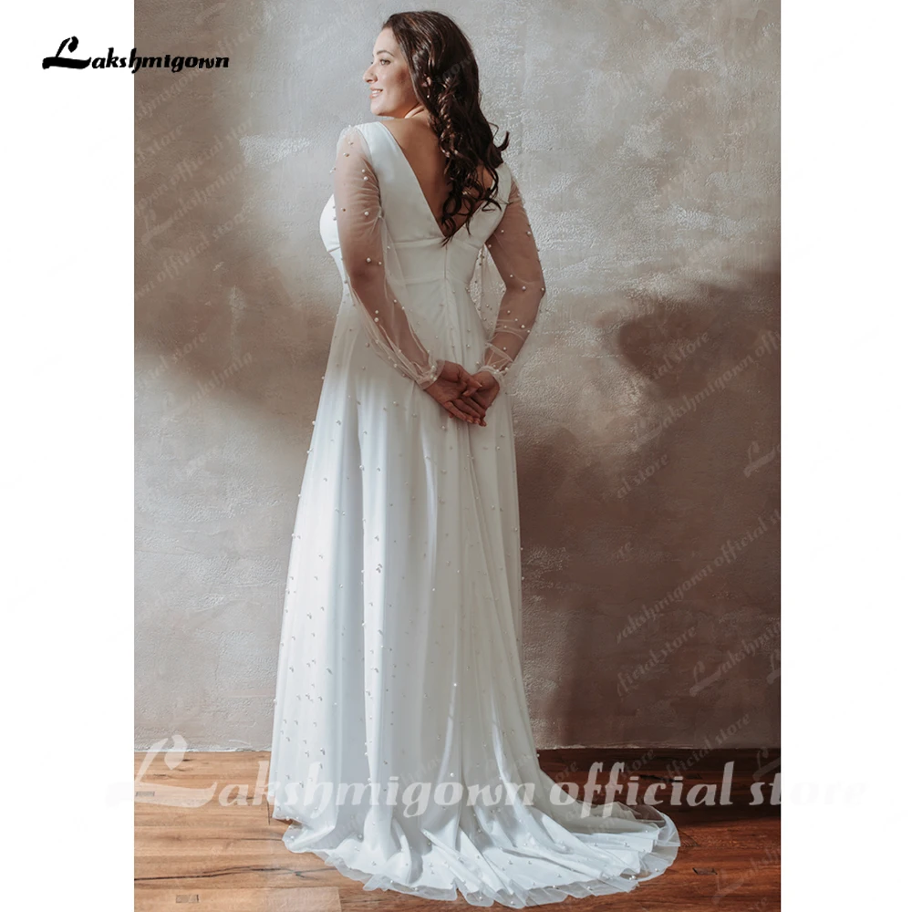 Roycebridal Plus Size Simple Wedding Dress Chiffon Bead Wedding Gown A-Line Long Sleeve Bridal Gown robe de mariée Customized