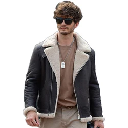 Denny&Dora Mens Shearling Jacket Brown Leather Jacket Mens Pilot Jacket Natural Shearling Leather Coat