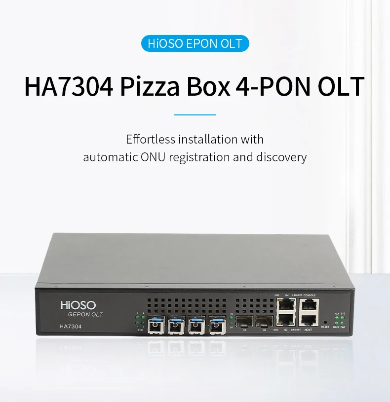 HiOSO 4PON EPON OLT Each Port Support 1:64 ONU 4 RJ45 Ports with Compatitive Price