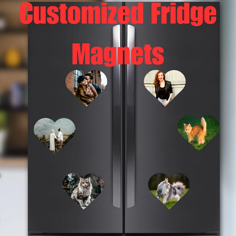 Personalized Heart Shaped 6.5x6.5cm Photo Fridge Magnet DIY Collage Keepsake Gift Mother Valentine Birthday Guest