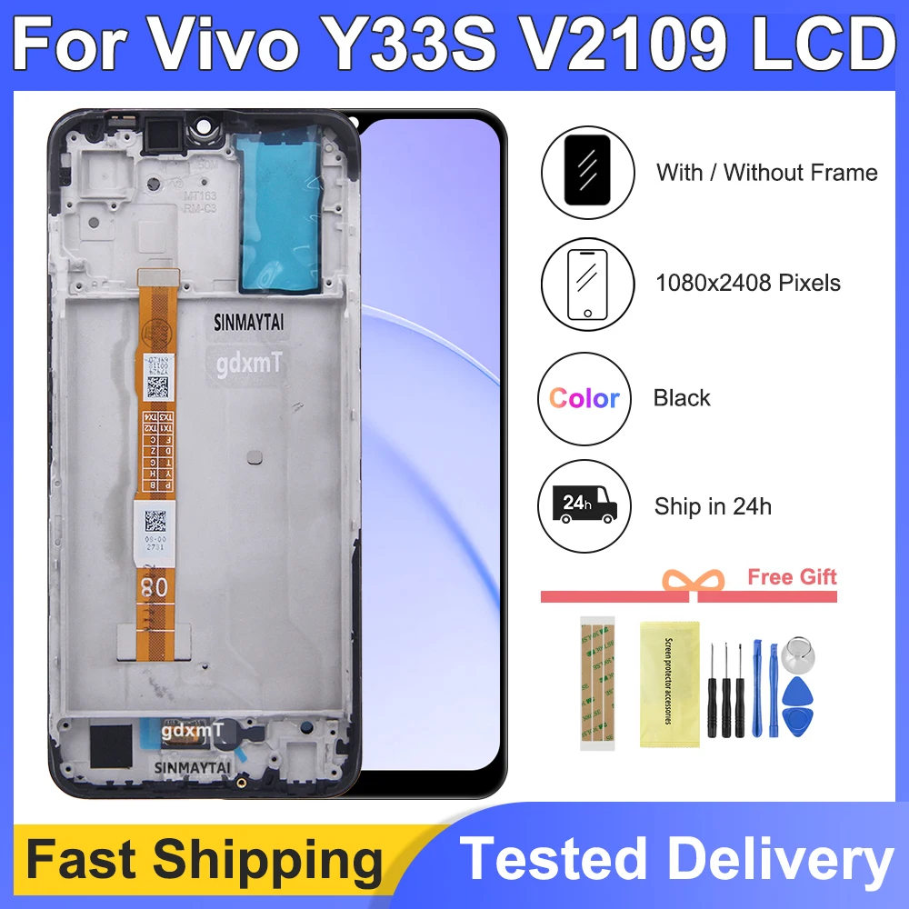 

6.58" For Vivo Y33S LCD Display With Frame Touch Screen Digitizer Assembly Replacement For Vivo Y33S V2109 Screen