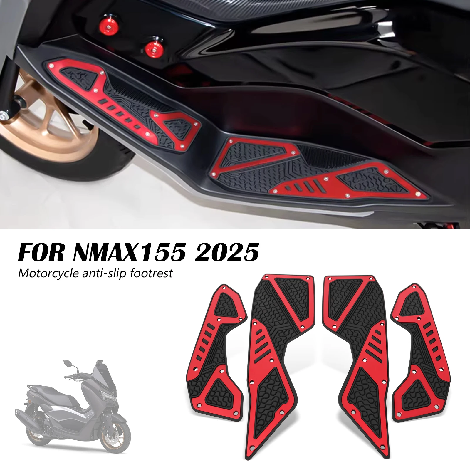 

For Yamaha NMAX155 NMAX 155 2025 Motorcycle Footboard Steps Footrests Foot Pads Pedals Anti Slip Footpads Plate