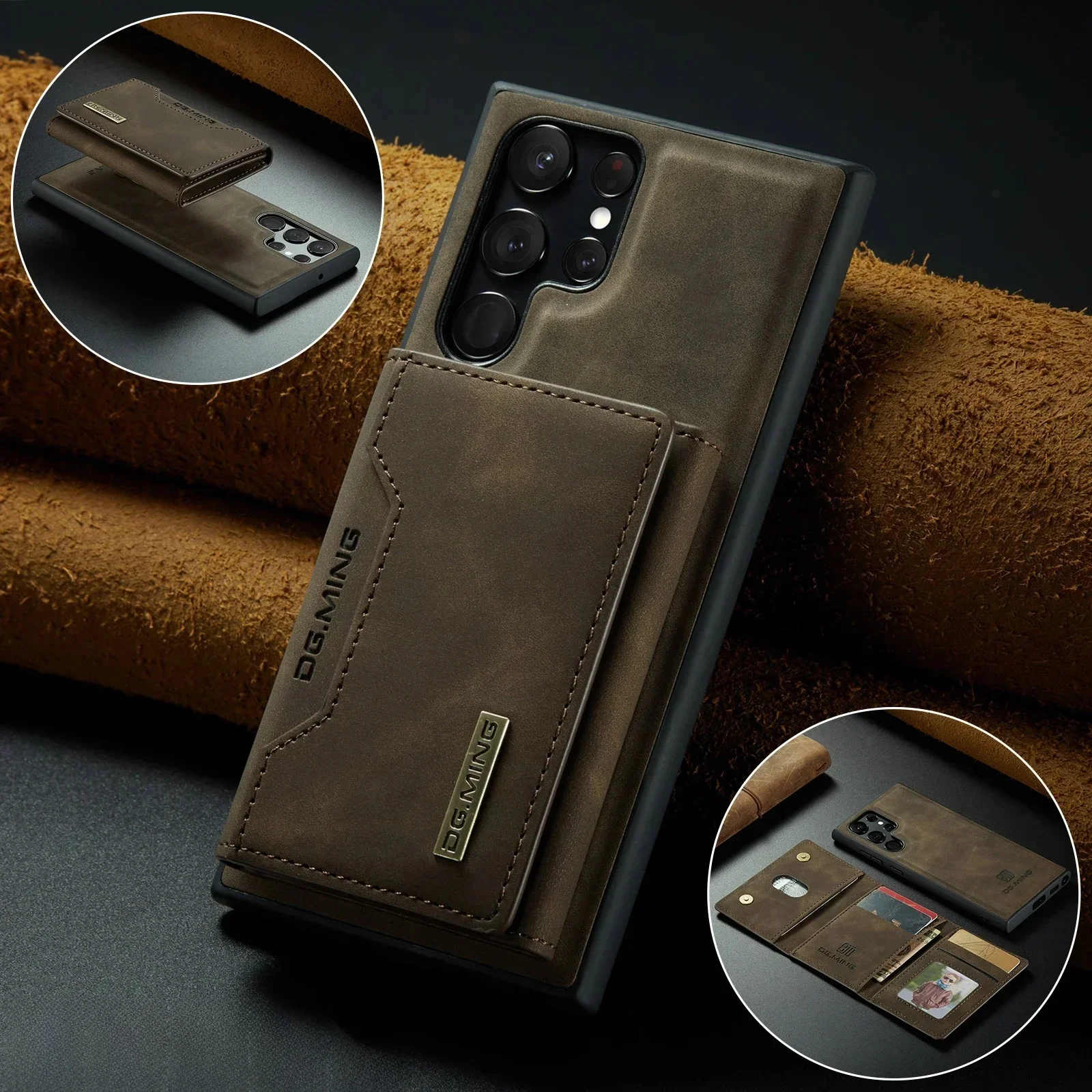 Étui 2 en 1 pour Samsung Galaxy S24 S23 S22 S25 Ultra FE Note 20 A56 A36 A55 5G, portefeuille magnétique en cuir avec porte-cartes et poche