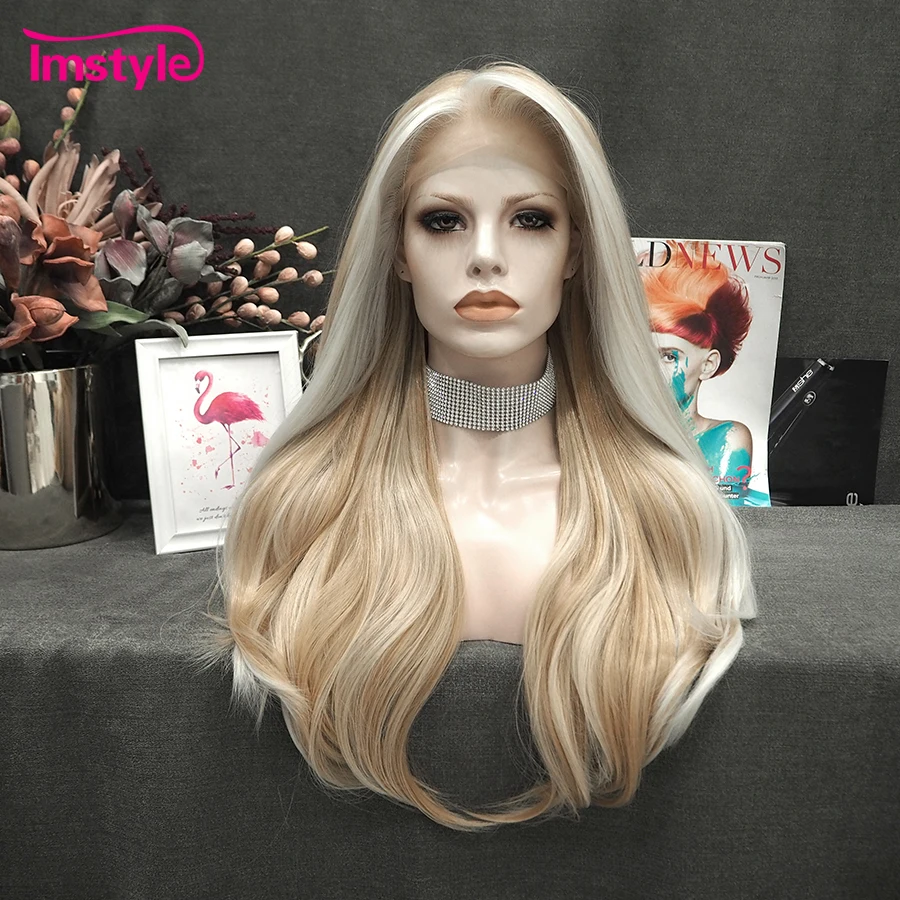 Imstyle Blonde Wig Synthetic Lace Front Wig Highlight Color Straight Hair Wigs For Women Heat Resistant Fiber Daily Cosplay Wig