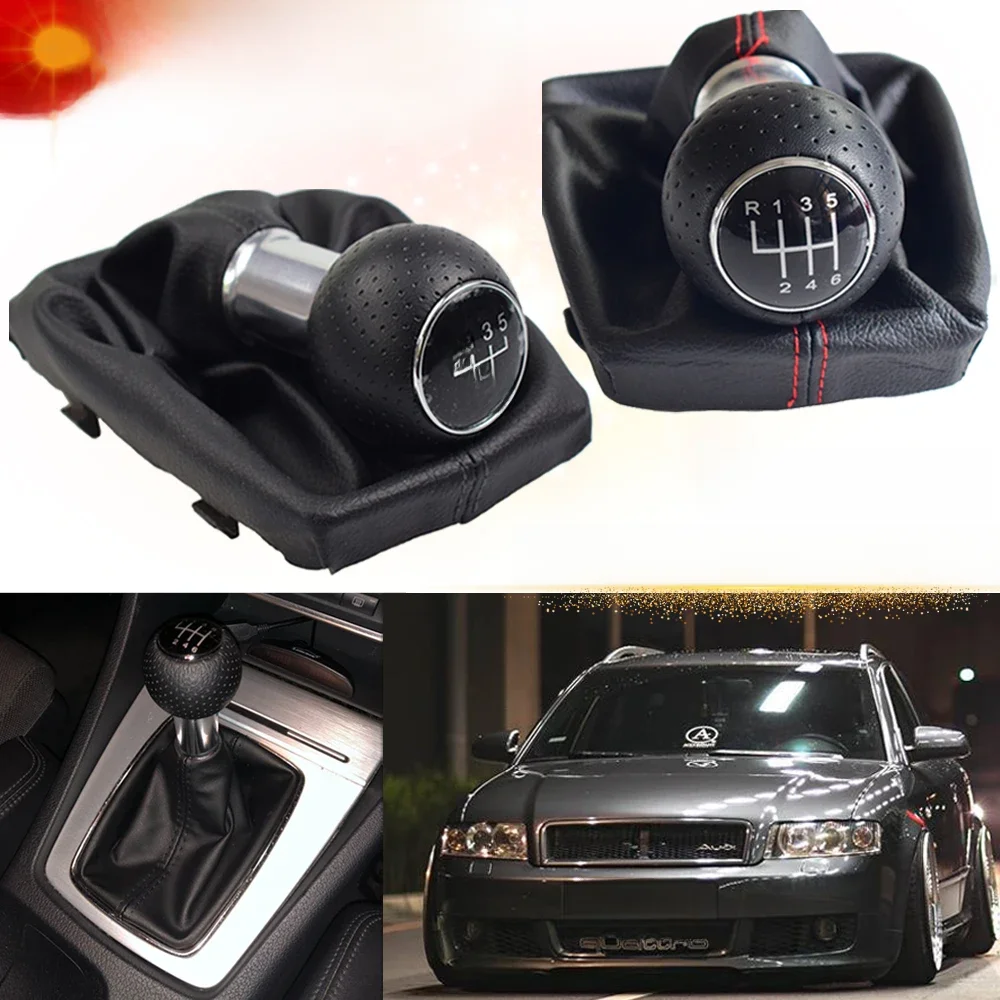Convient pour Audi A4 B6 B7 2000-2008 manuel 5 6 vitesses pommeau de levier de vitesse de voiture poignée de levier tête avec couvercle anti-poussière en cuir