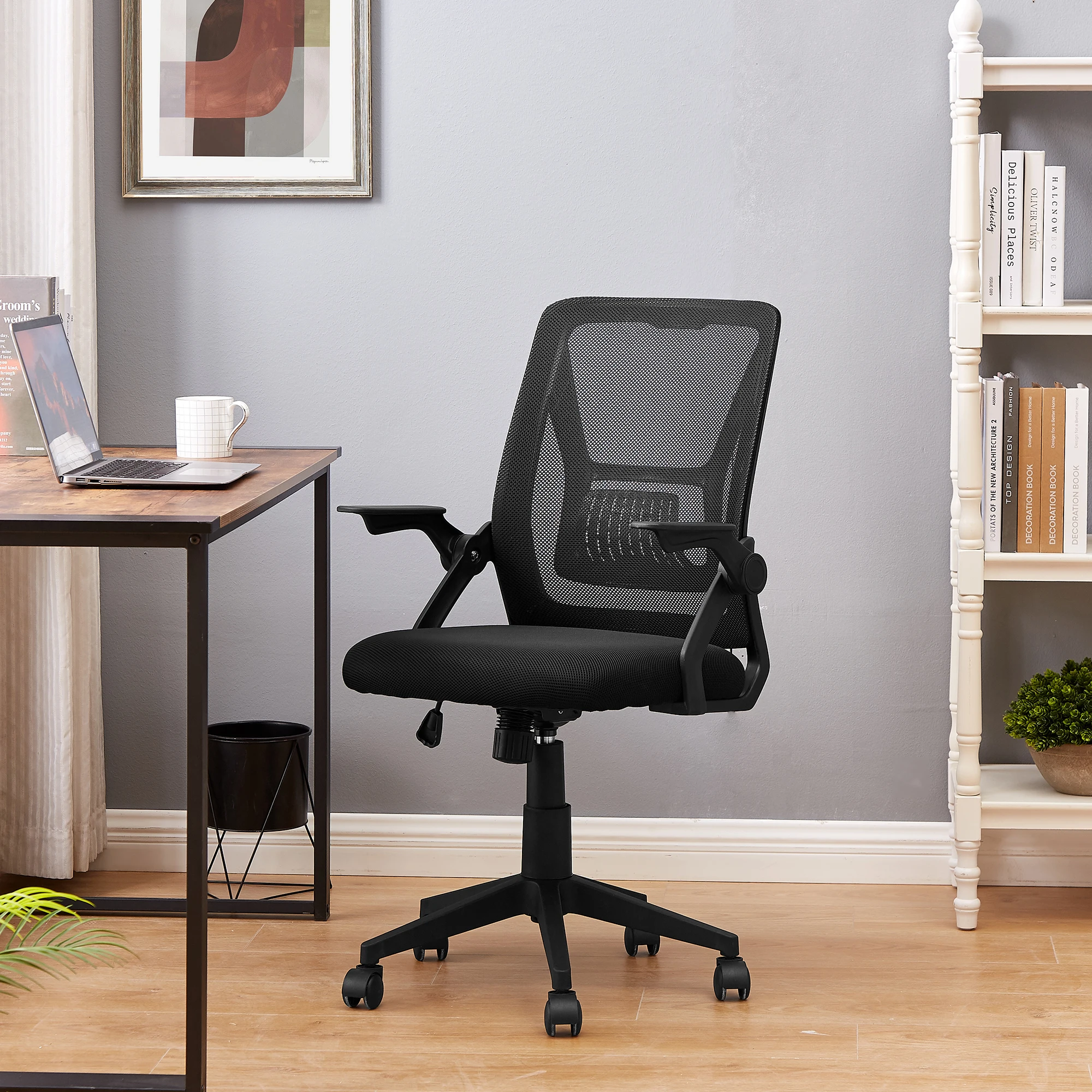 VECELO-Chaise de Bureau Ergonomique à Dossier Haut, Réglable, avec Accoudoir en Maille