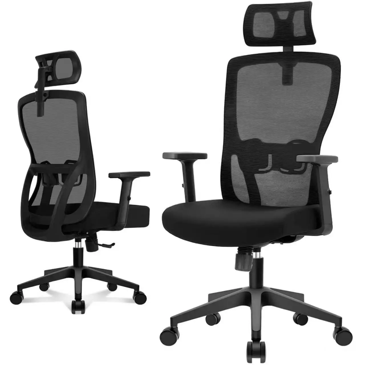 Durrafy Bürostuhl, Computer-Schreibtischstuhl, ergonomischer Chefsessel mit Lendenwirbelstütze, verstellbarer Drehstuhl, Schwarz