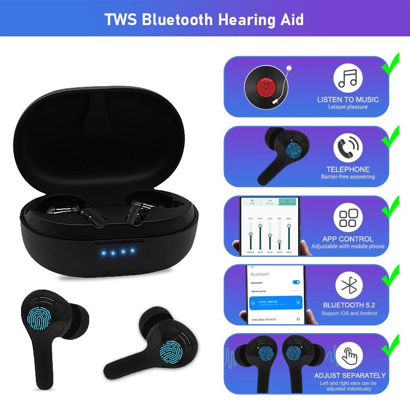 Hearing Aids For Deafness Rechargeable Hearing Aid Bluetooth Sound Amplifier with Severe Hearing Loss Noise Reduction audifonos