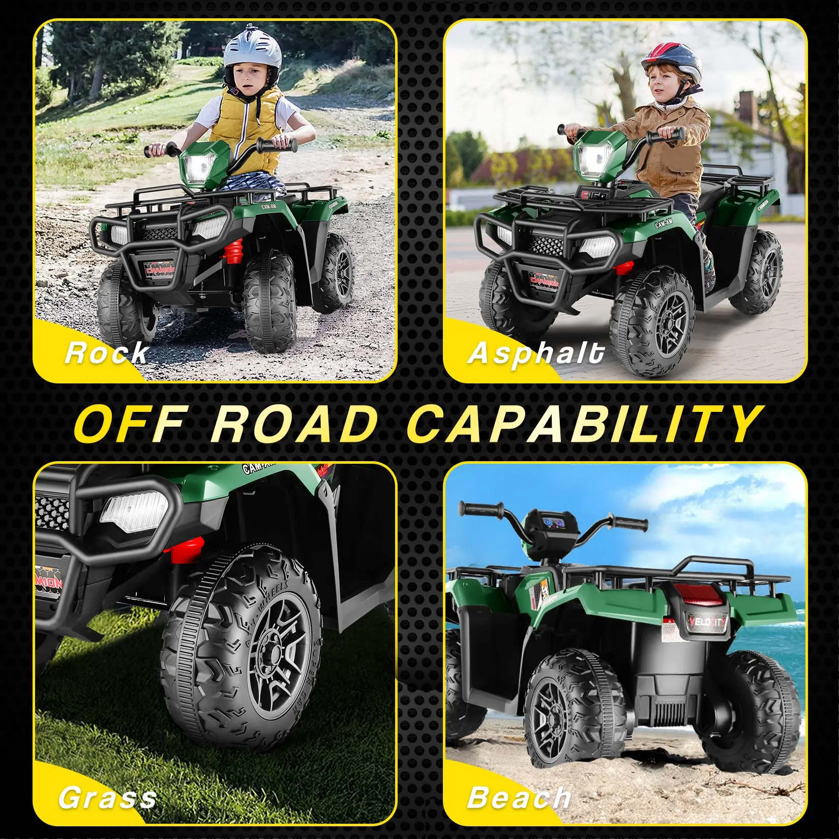 Kids12V Ride on ATV para crianças pequenas, veículo elétrico para crianças pequenas, alta e baixa, velocidade de segurança, frente e para trás, luz LED, música, USB, verde