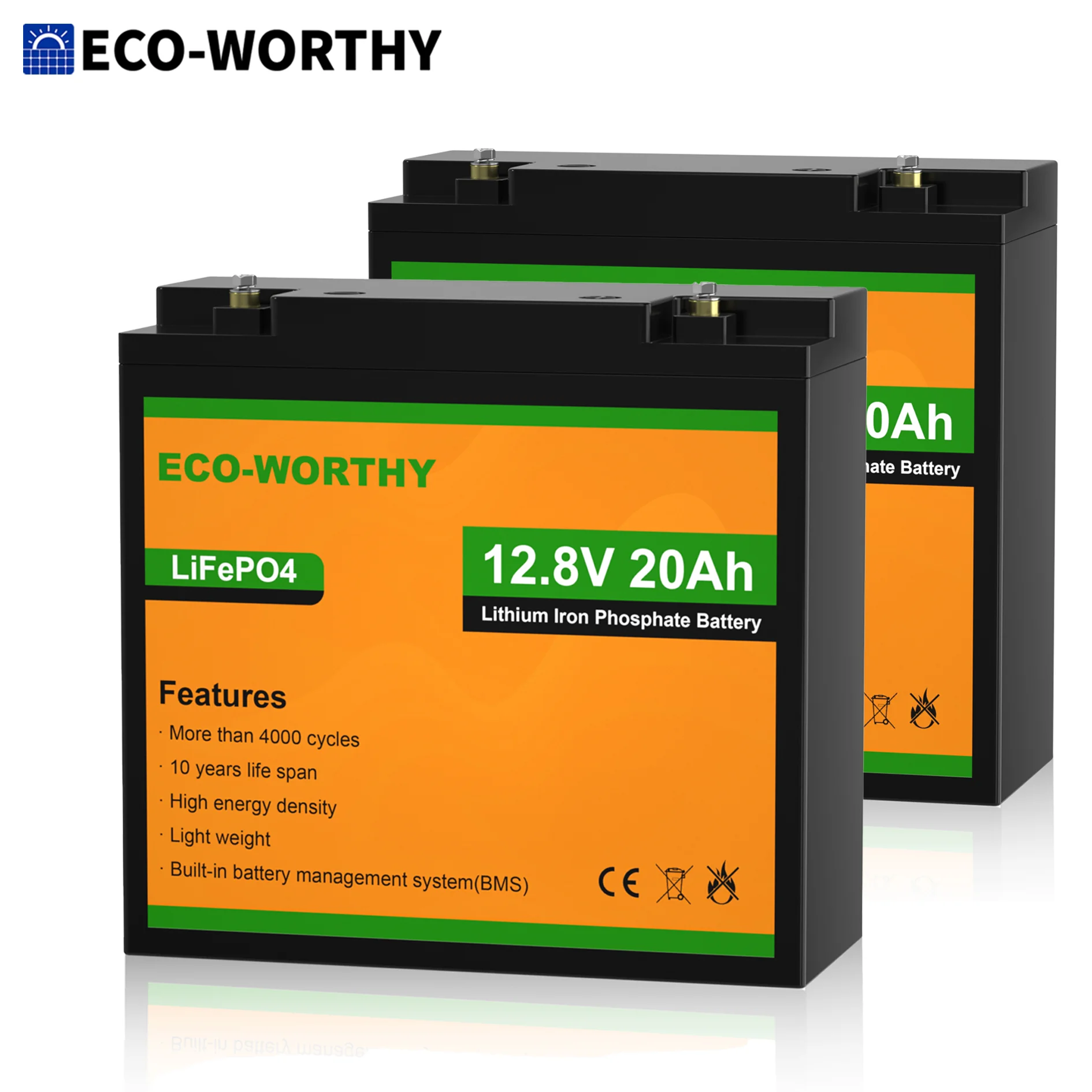 Lifepo4 Battery Pack - ECO-WORTHY 2 Pack 12V 20Ah Lithium