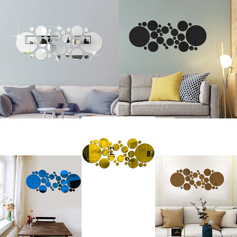 

32 Pieces Acrylic Round Mirror Stickers, Self-adhesive DIY Decoration Bedroom Living Room Bathroom Background Decoration at Home
