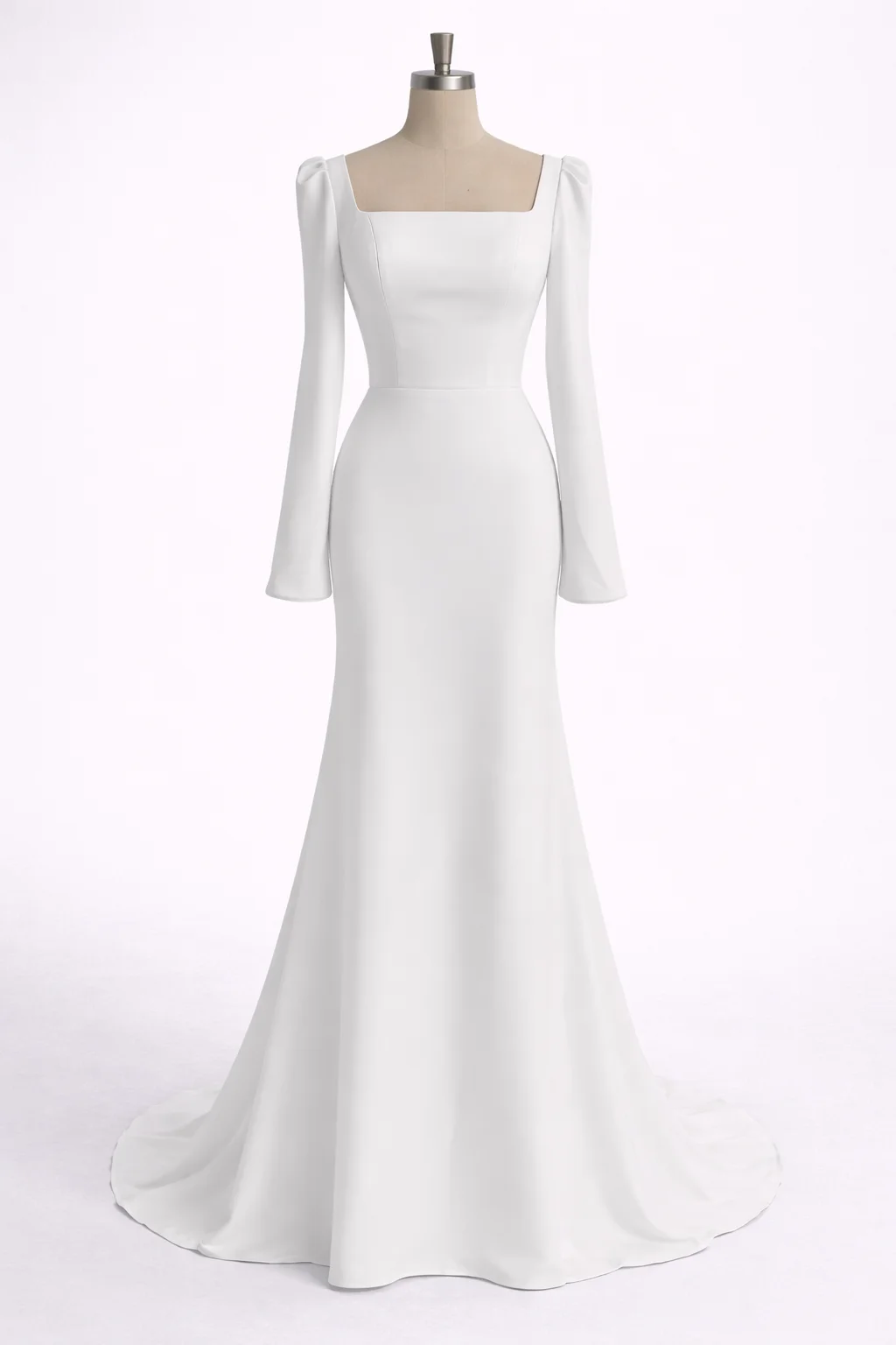 Customized Elegant Wedding Dresses 2026 Mermaid Long Sleeve Bridal Gown Square Neck Button Court Train Classic Bride Dress image 5