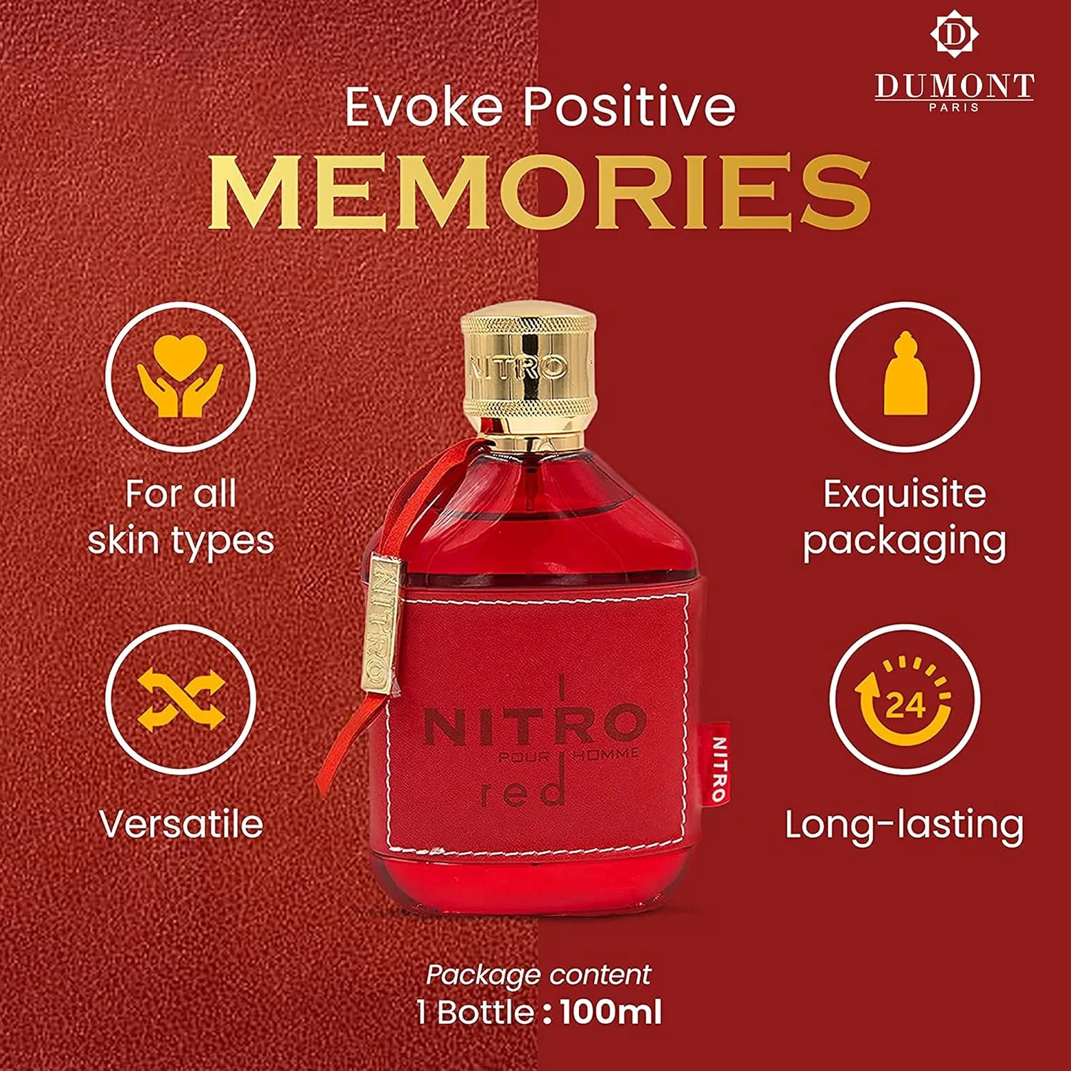 Dumont Nitro Red 3.4 Fl Oz Eau De Parfum for Men – Rich Fruity Woody Floral Fragrance – Luxurious Long Lasting Scent
