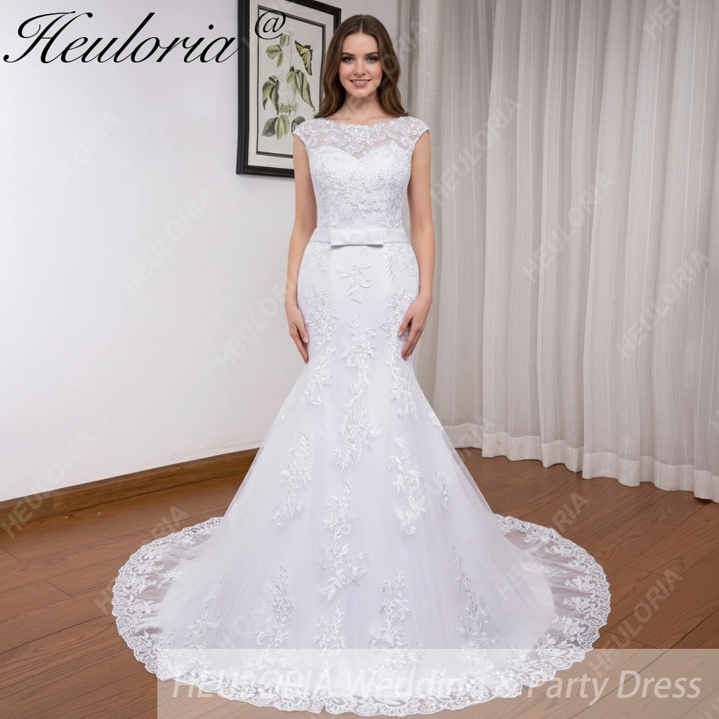 

HEULORIA элегантные свадебные платья русалки с круглым вырезом и кружевной аппликацией платье невесты Robe de mariage на заказ