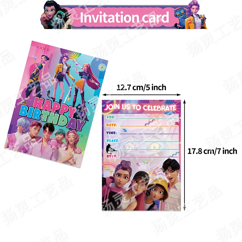 12Pcs Kpop Demon Hunters Invitation Cards - HUNTR/X Rumi Mira Zoey Birthday Party Greeting Cards Set, Anime Theme Event Supplies