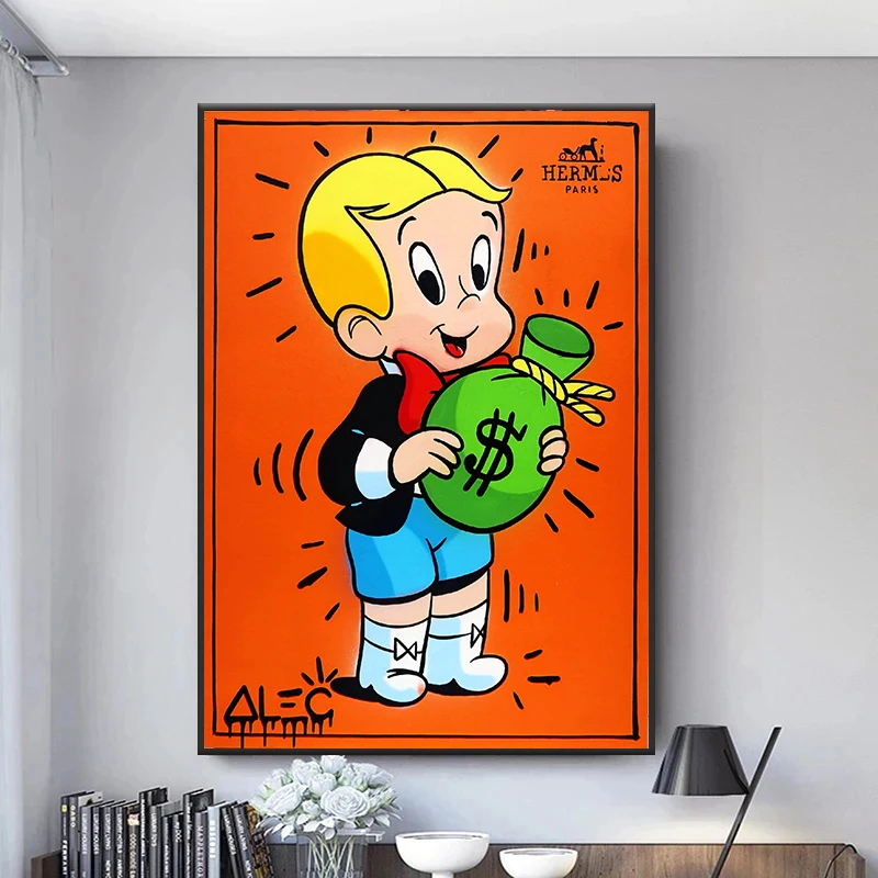 Cartoon Alec Monopoly Art Poster Canvas Painting Big Richie $ Bags Luxury Wall Art Pictures for Home Living Room Decoration