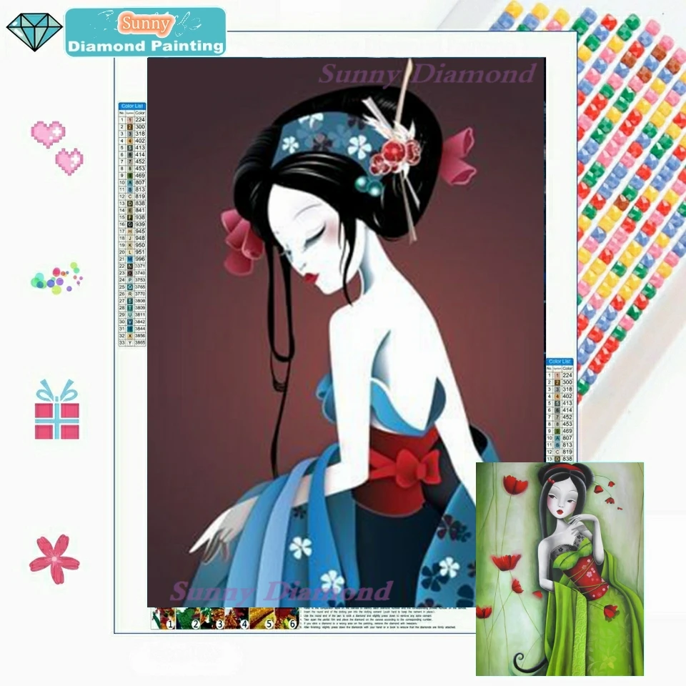 

5d Diy Cartoon Diamond Painting Beautiful Japanese Woman Josei No Niwa Geisha Mosaic Cross Stitch Kits Living Room Decor Puzzles