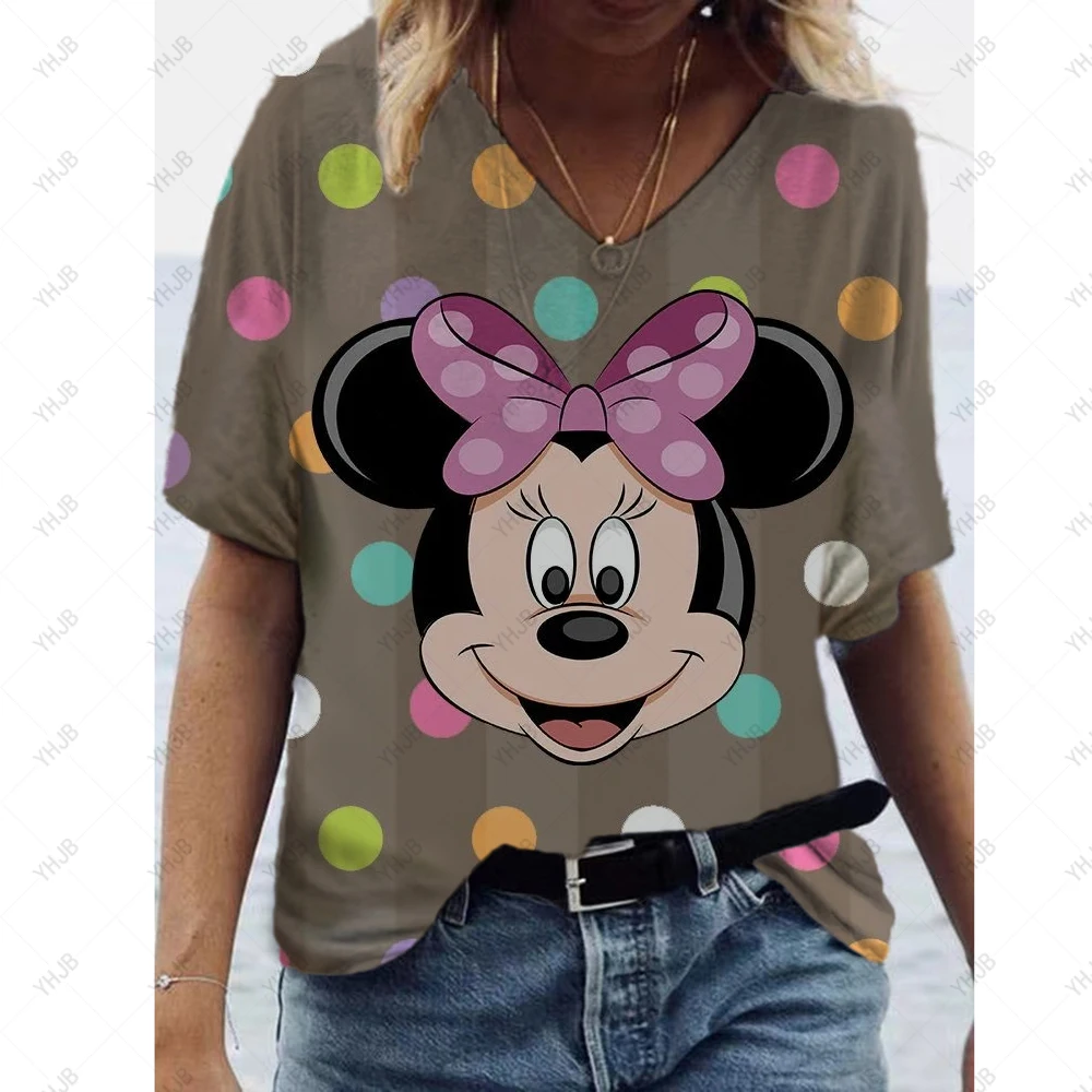 New Hakuna Cute V-neck Women T Shirt Harajuku 90s Disney Mickey Minnie Mouse T-shirt Cartoon Tshirt Graphic Printed Top Female