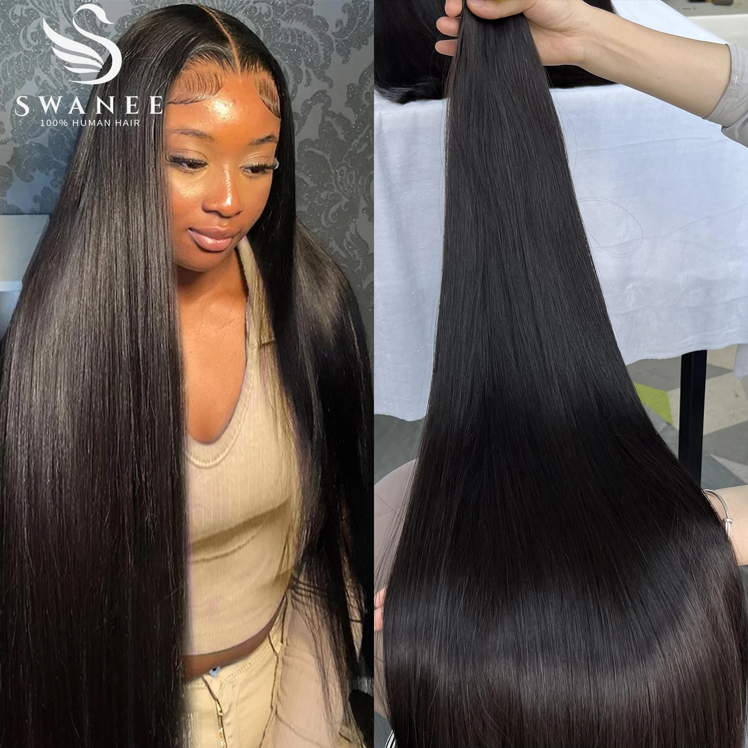 SWANEE 15A brasileño doble hueso dibujado 100% extensiones de cabello humano liso virgen para mujeres negras Cosplay extensiones de cabello Remy crudo