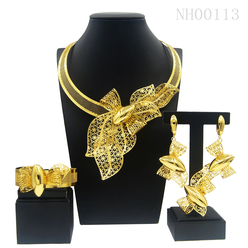 Necklace For Women Dubai Gold Tone Jewelry Set Plated  24K Original Earrings Rings Bracelets Wedding Gifts Nigeria Jewelry Sets