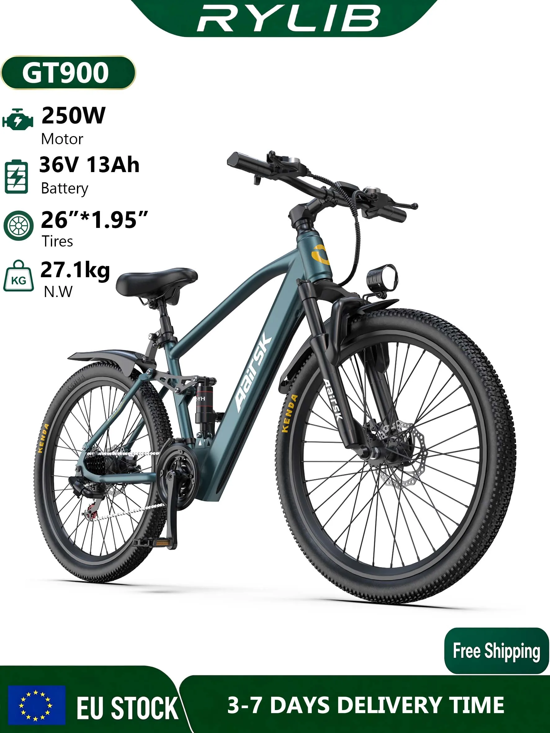 Vélo Électrique 26 Pouces pour Hommes et Femmes GT900, Batterie 36V 13Ah, Shimano 21 Vitesses, Écran LCD avec Déverrouillage NFC, Moteur 250W, 25km/h, Autonomie 30–60km, Urban Commuter E-bike for Adults