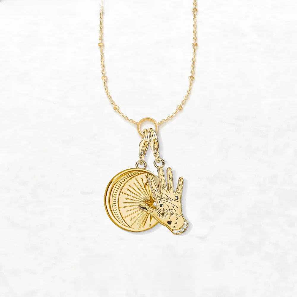 Naszyjnik z zawieszką Ręka i gwiazda księżyca Wiosna Biżuteria modowa Europa Łańcuch 925 Sterling Silver Vintage Prezent dla kobiet Mężczyźni — zdjęcie 2