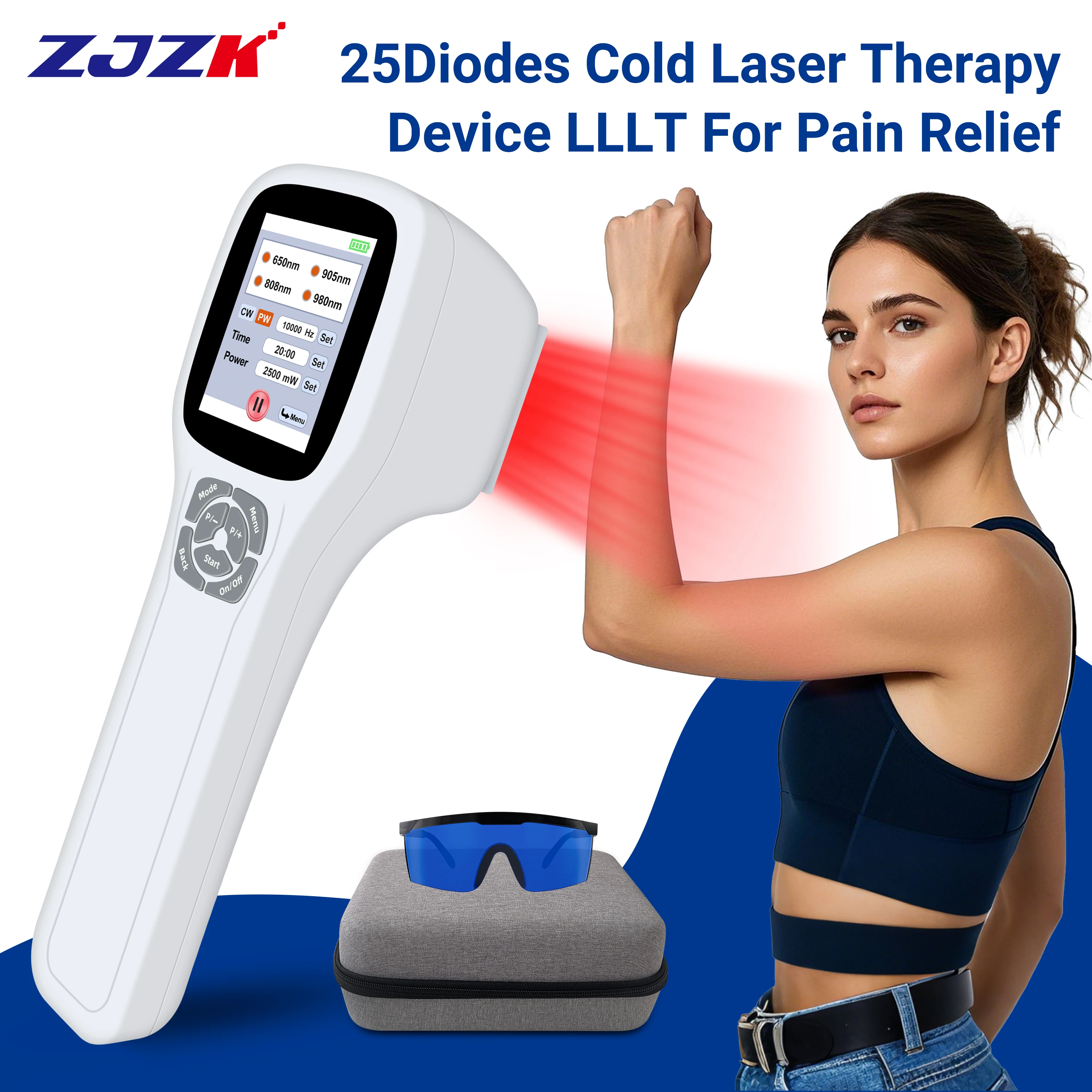 

ZJZK четырехволновое устройство для холодной лазерной терапии для облегчения боли в коленном теле, световая физиотерапия 650 нм 808 нм 905 нм 980 нм для домашнего использования