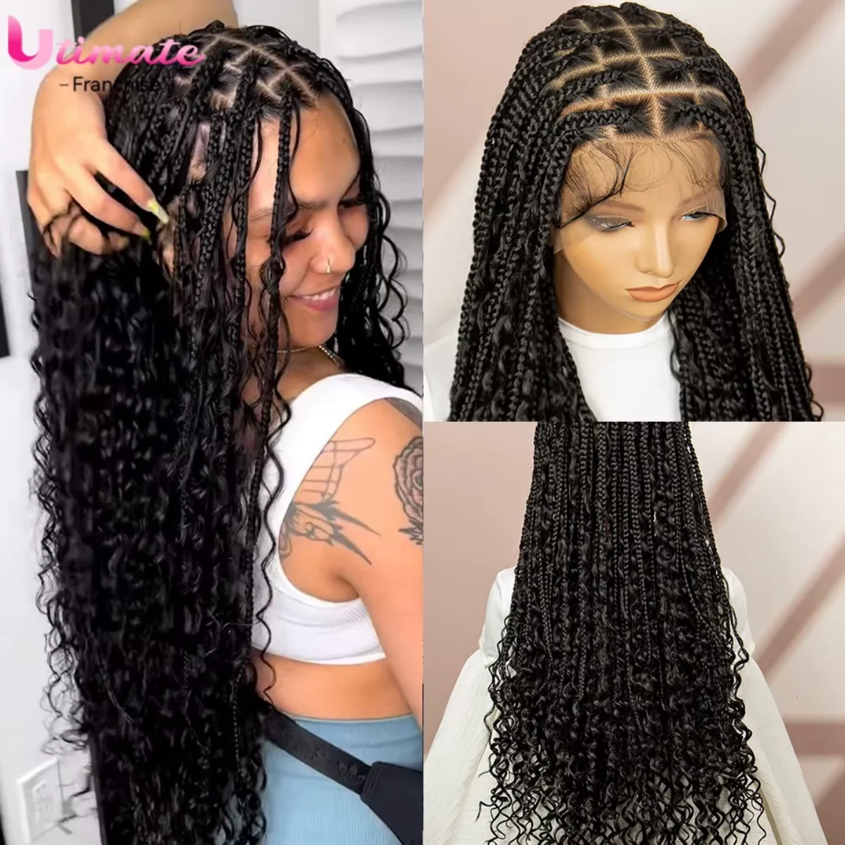 

Knotless Braids Wigs 360 Lace Synthetic Braided Wigs Full Lace Curly Braiding Wig Box Braids Wig for Black Women Bohemain Braids