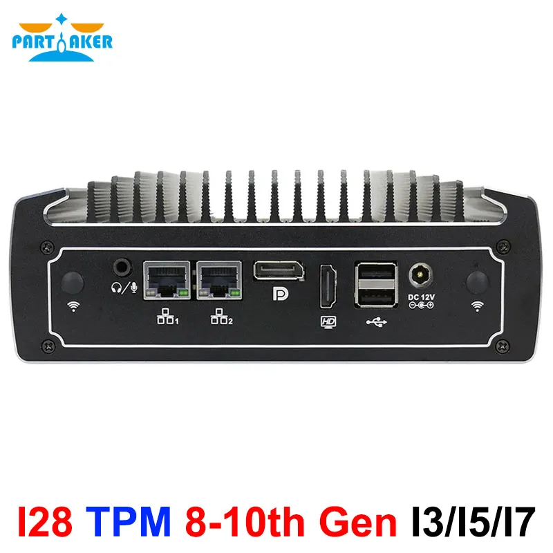 Partaker Fanless มินิคอมพิวเตอร์ 10th Gen Intel Core I3 10110U I7 10810U 4k Mini PC 2 Lan RS232 พร้อมซิมการ์ดสล็อต Windows 11