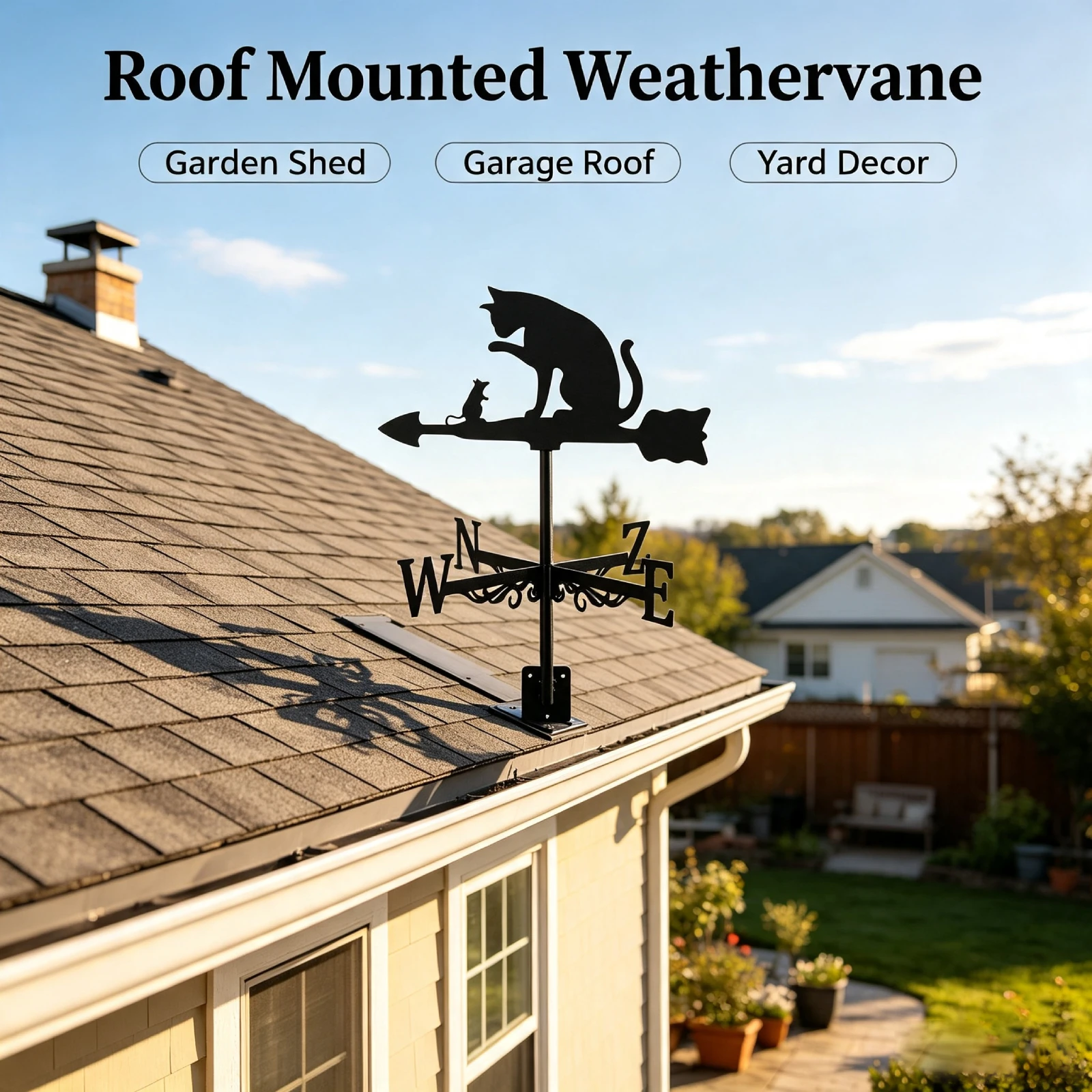 Metal Cat & Mouse Weathervane Iron Wind Direction Indicator Rustproof Wind Vane Easy Install Outdoor Garden Yard Rooftop Decor