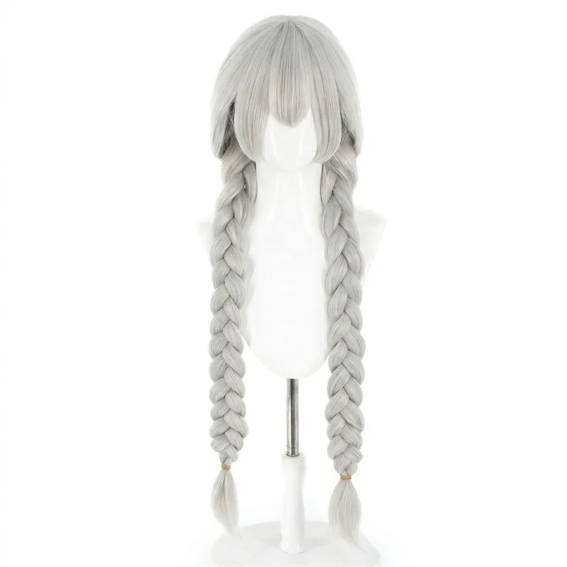 Anime Rabbit Bunny Officer Cosplay Wig Silver Long Double Braids Hair Heat Resistant Synthetic Halloween Party Carnival Prop