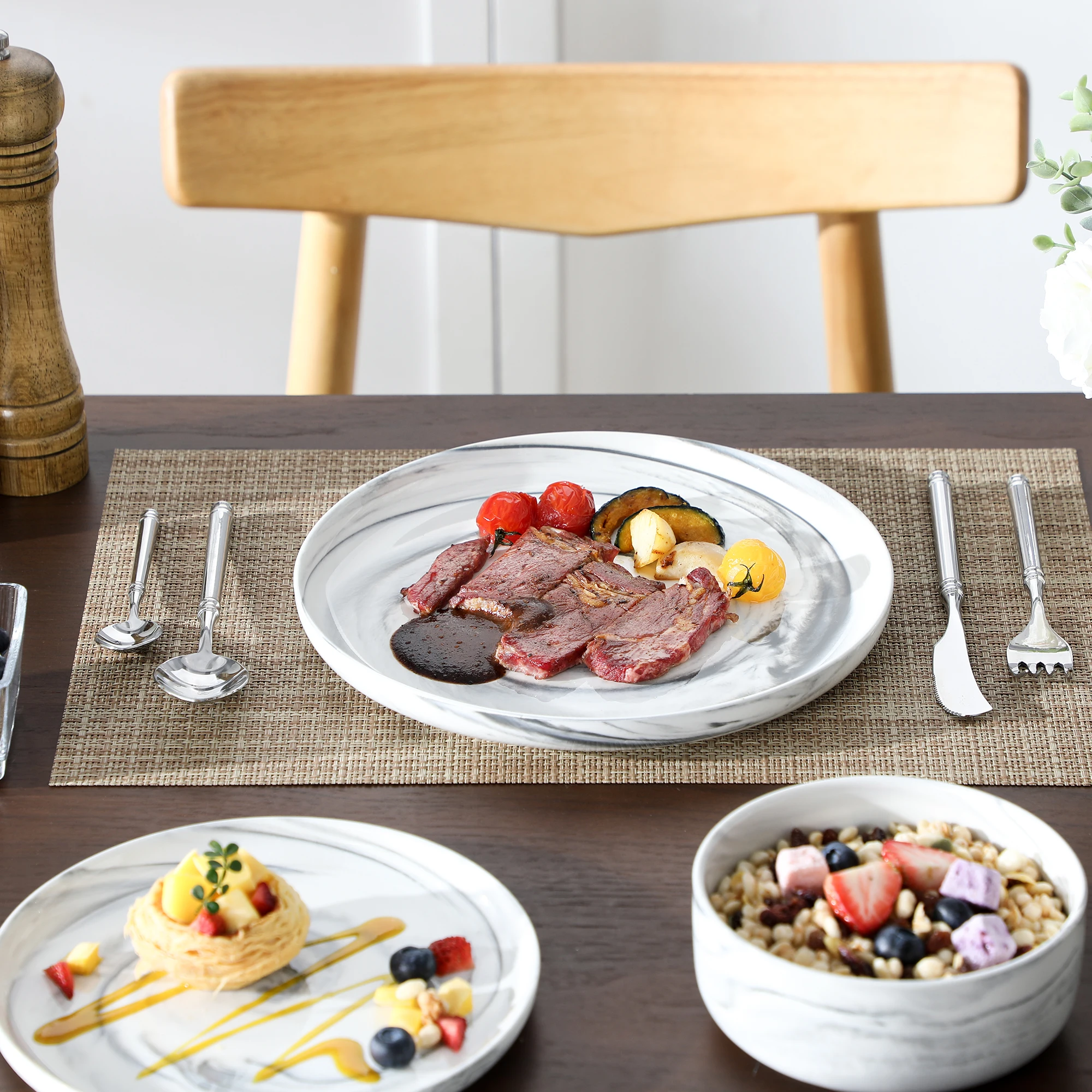 MALACASA Luna Series 24-Piece Marble Porcelain Dinnerware Set with 8 Pcs Dinner/Dessert Plates, Bowl Tableware Set Service for 4 view 5