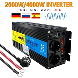 UPS Pure Sine Wave 4000W Inverter DC12V/24V AC 220V Dual LED Display Supply+Charger Universal/EU/AU/UK Socket Power Inverter