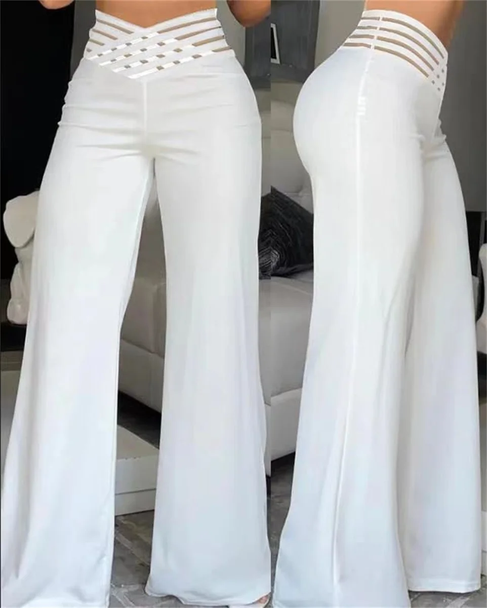 High Waist Solid Color Wide Leg Pants Summer Chic Loose Elegant Metal Flared Pant Office Ladies Straight Holiday Women Trousers 3 High Waist Solid Color Wide Leg Pants Summer Chic Loose Elegant Metal Flared Pant Office Ladies Straight Holiday Women Trousers 3